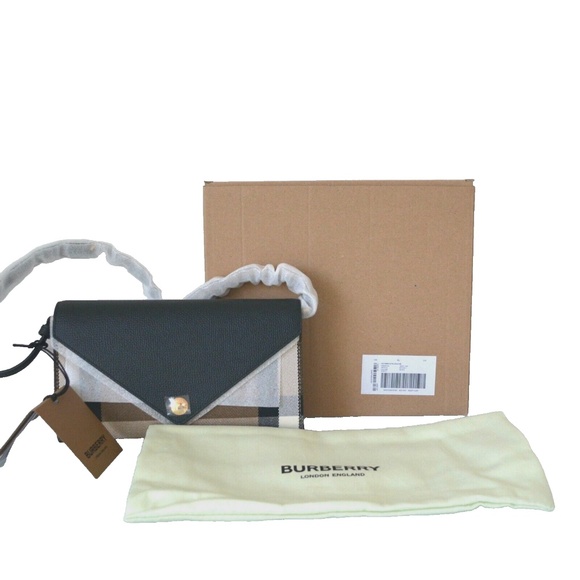 NWT BURBERRY HANNAH COCA HOUSE CHECK DERBY LEATHER CROSSBODY WALLET BAG CLUTH - Picture 10 of 10